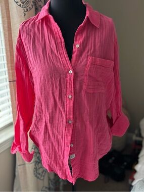 Rails Hot Pink Crinkled Button-Front Shirt